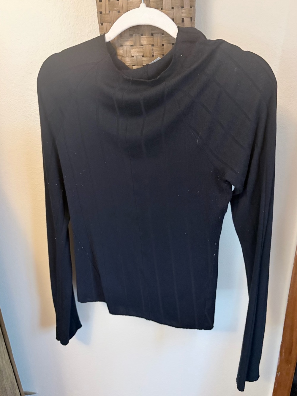 Free People Black Ribbed Long Sleeve Mock Neck Top